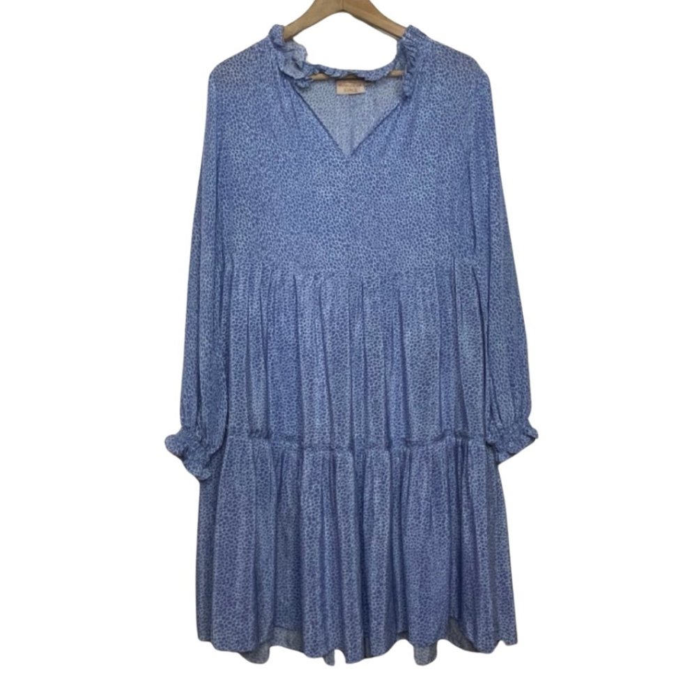 RUNGOLEE | Long Sleeve Light Blue Peasant Dress Ruffled Leopard Print | Size S - Picture 1 of 12
